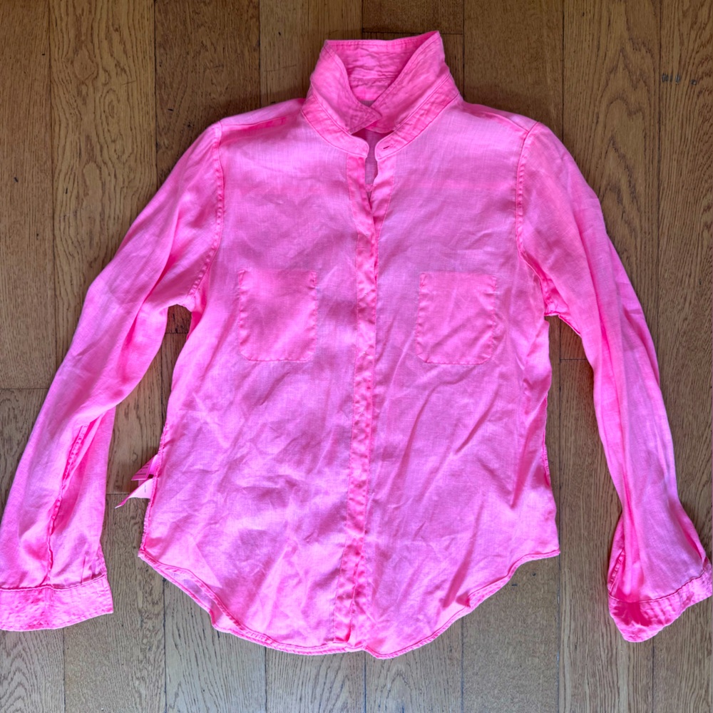 Lilly Pulitzer Sea View Linen Button-Down Top SZ M Sunrise Coral - Picture 8 of 14